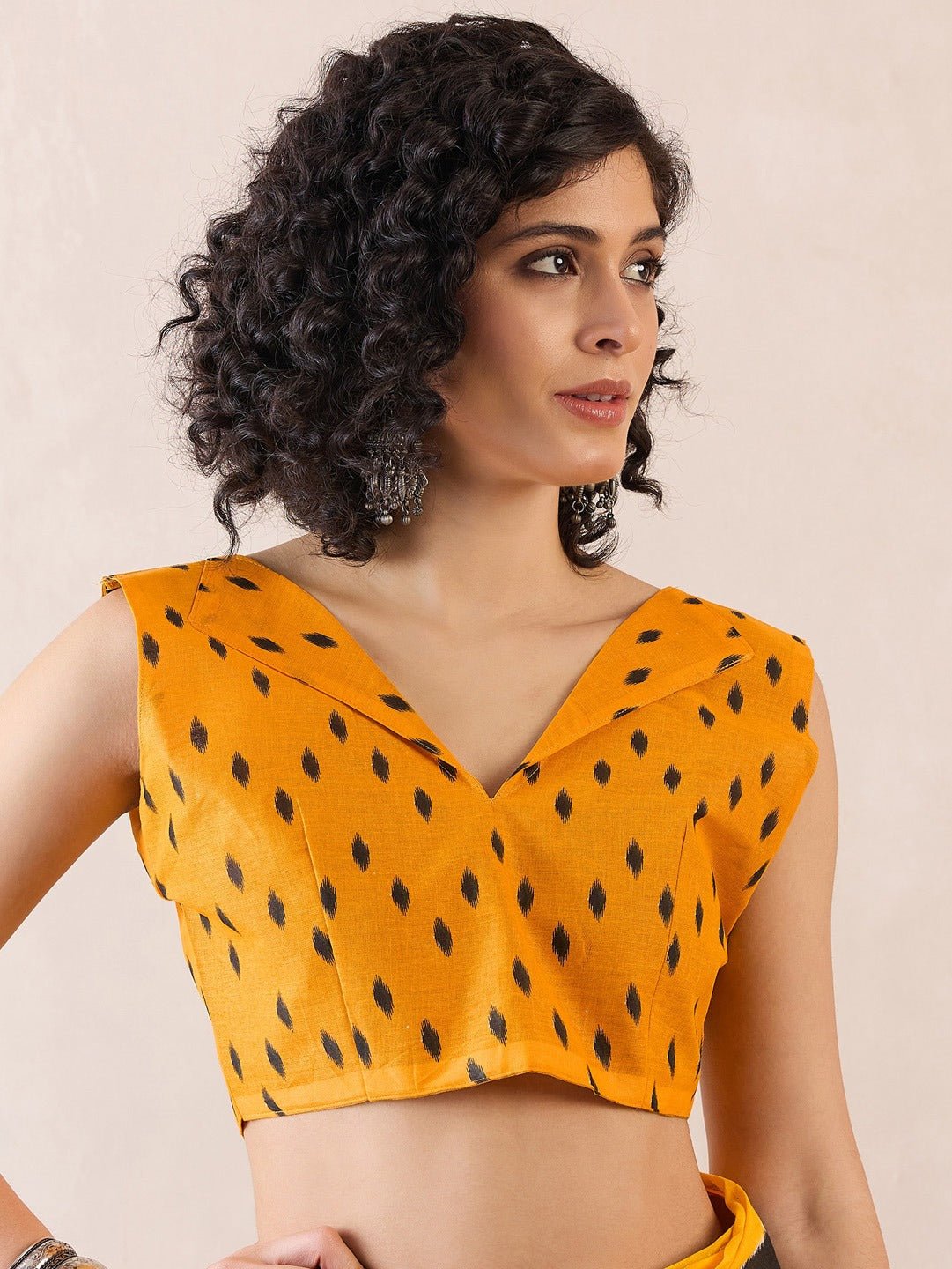 Ready to Wear Ivory & Marigold Yellow Cotton Ikat Saree - Ressa