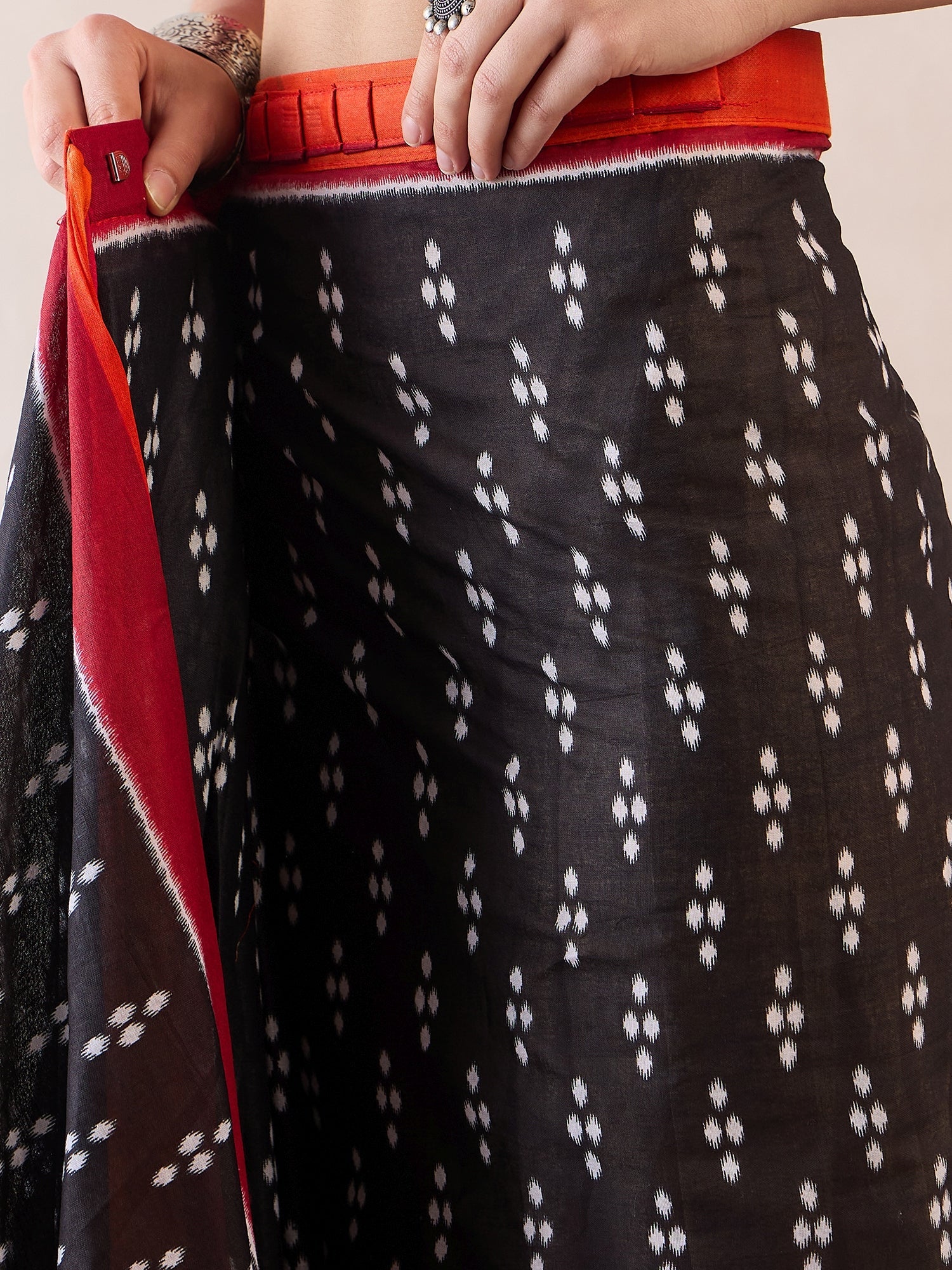 Ready to Wear Jet Black Ikat Cotton Saree - Ressa
