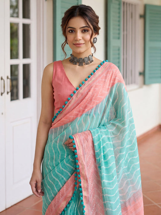 Ready to Wear Light Blue Leheriya saree - Ressa