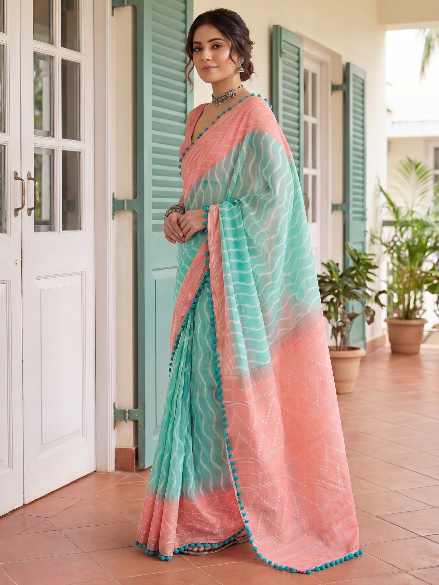 Ready to Wear Light Blue Leheriya saree - Ressa