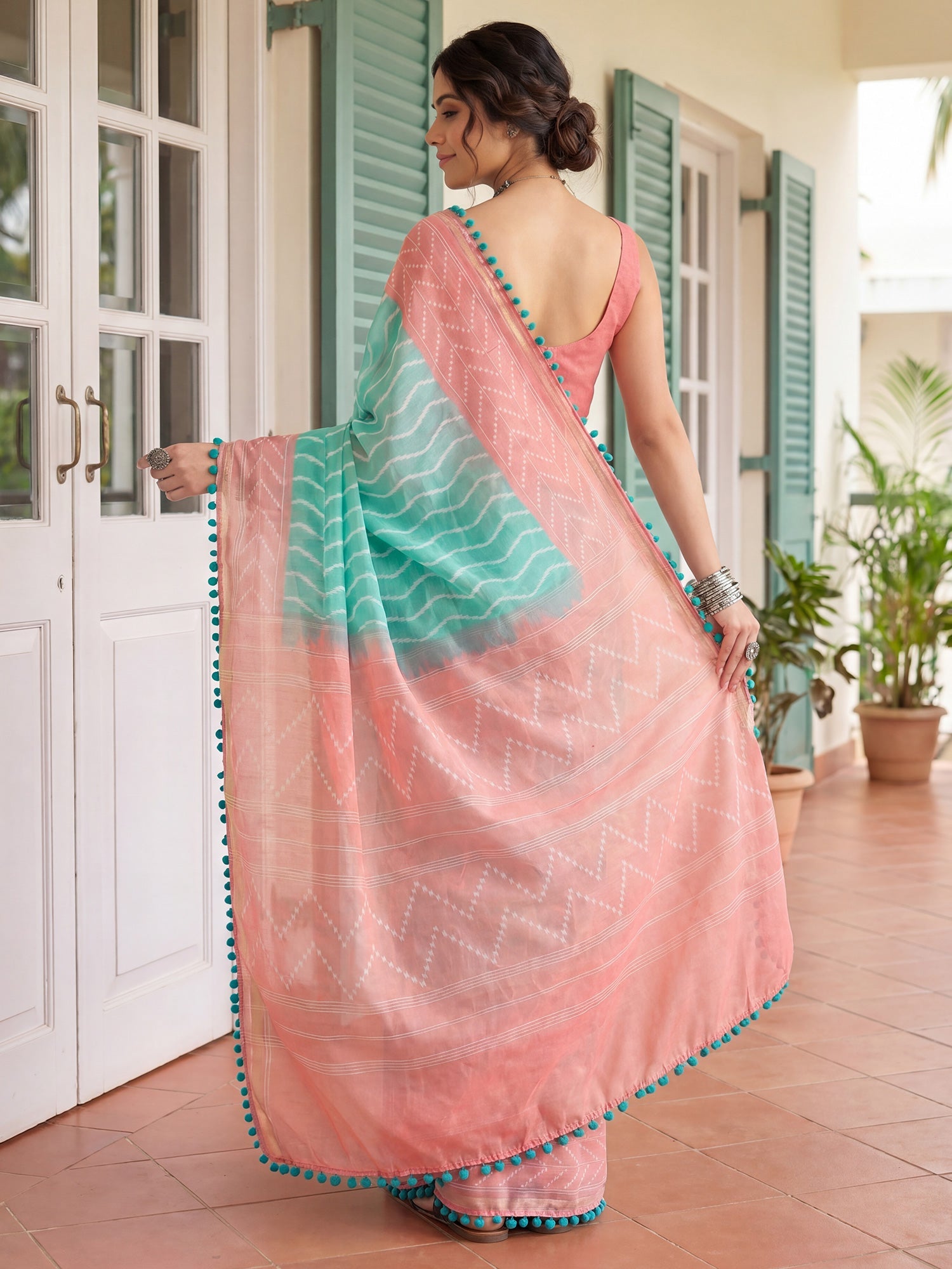 Ready to Wear Light Blue Leheriya saree - Ressa