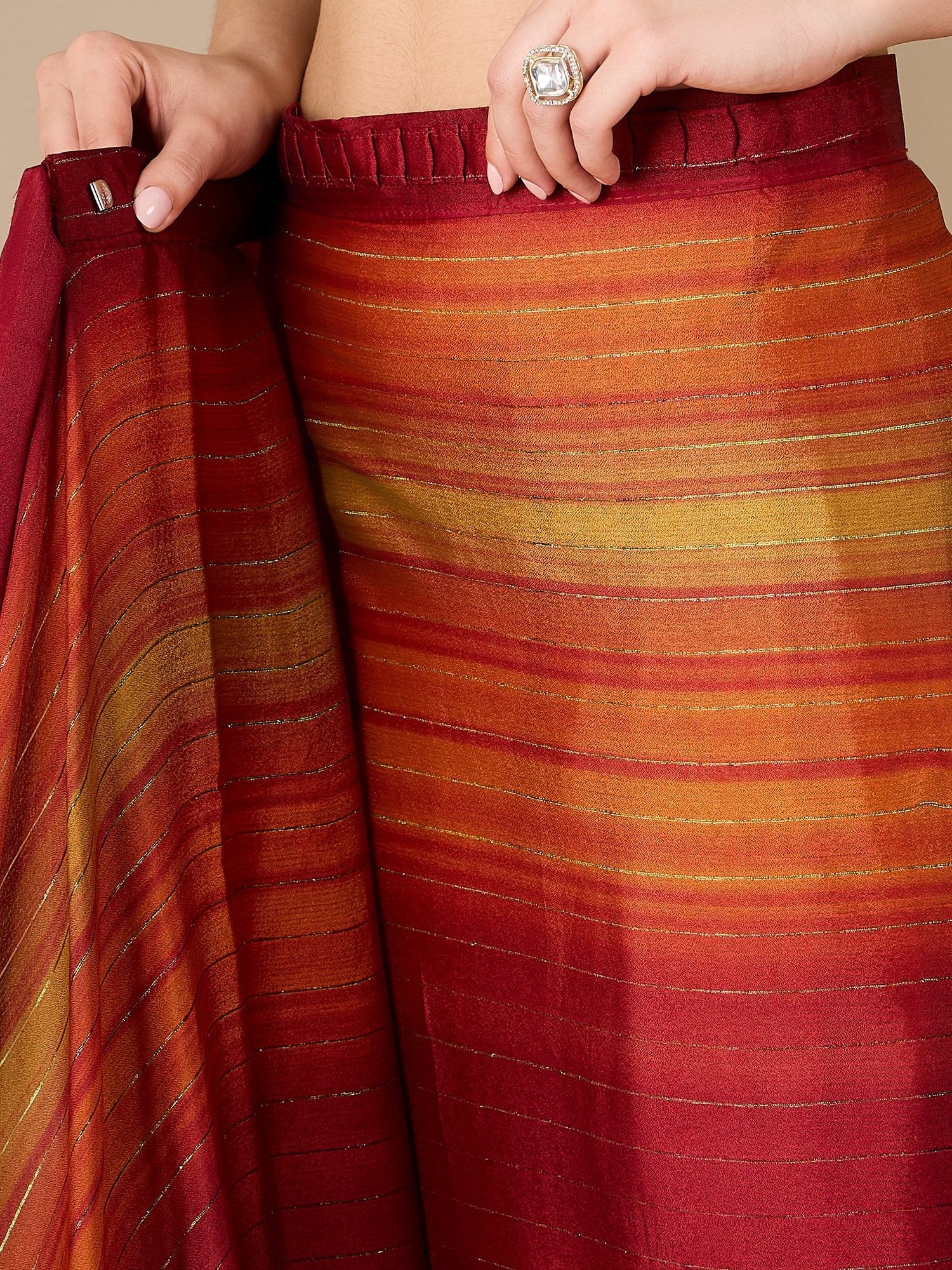 Ready to Wear Maroon Ombre Stripe Georgette Saree - Ressa