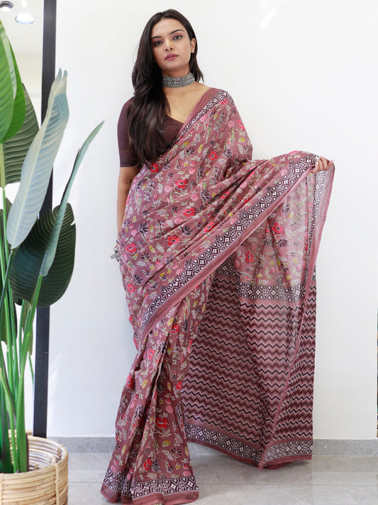 Ready to Wear Mauve-Rose Cotton Saree - Ressa