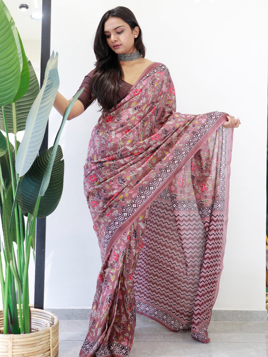 Ready to Wear Mauve-Rose Cotton Saree - Ressa