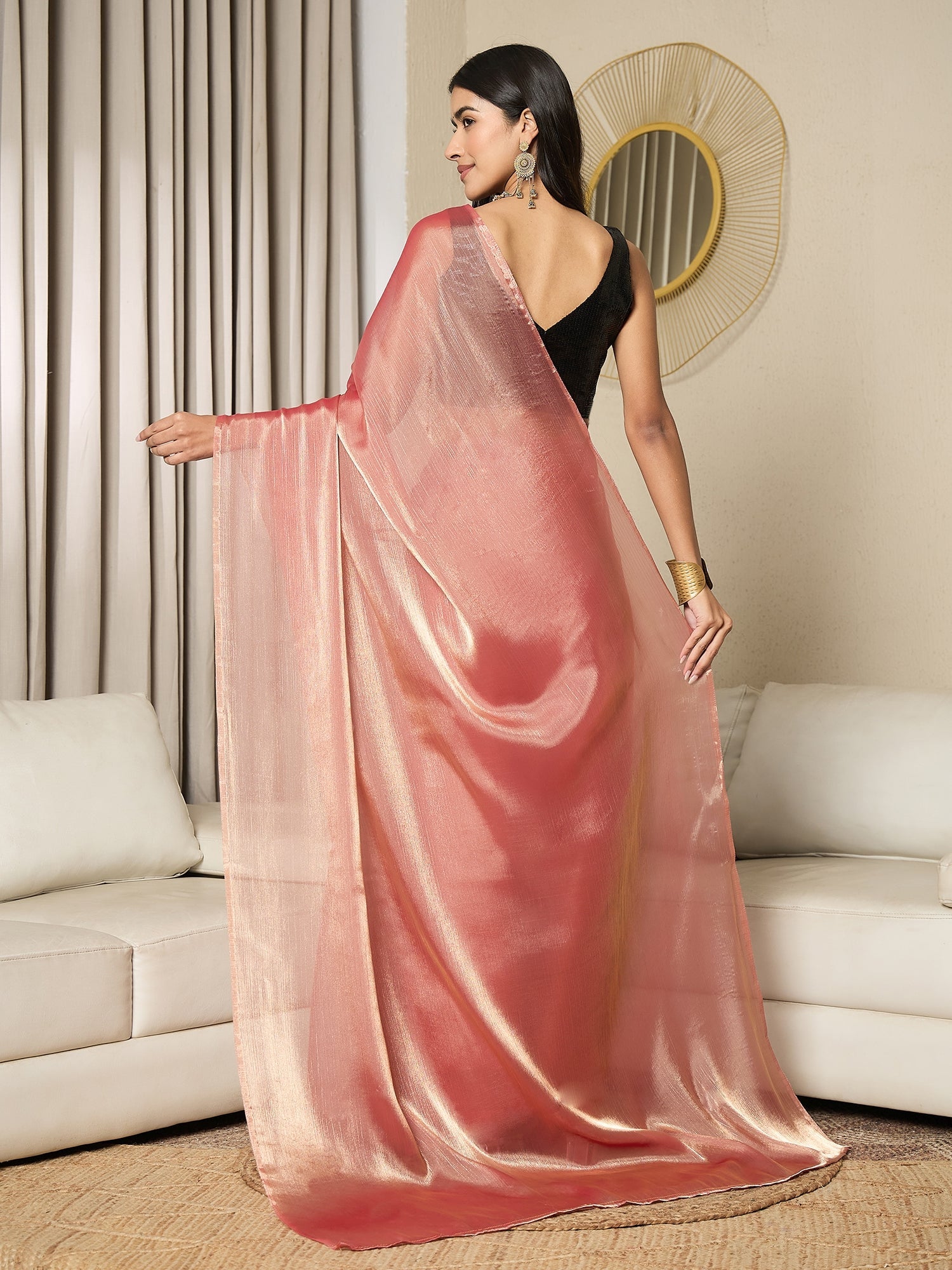 Ready to Wear Mauve Shimmering Tissue Silk Blend Saree - Ressa