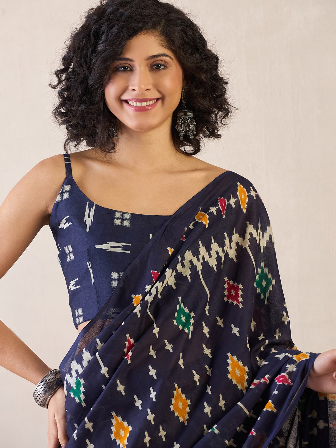 Ready to Wear Navy Blue Cotton Saree - Ressa