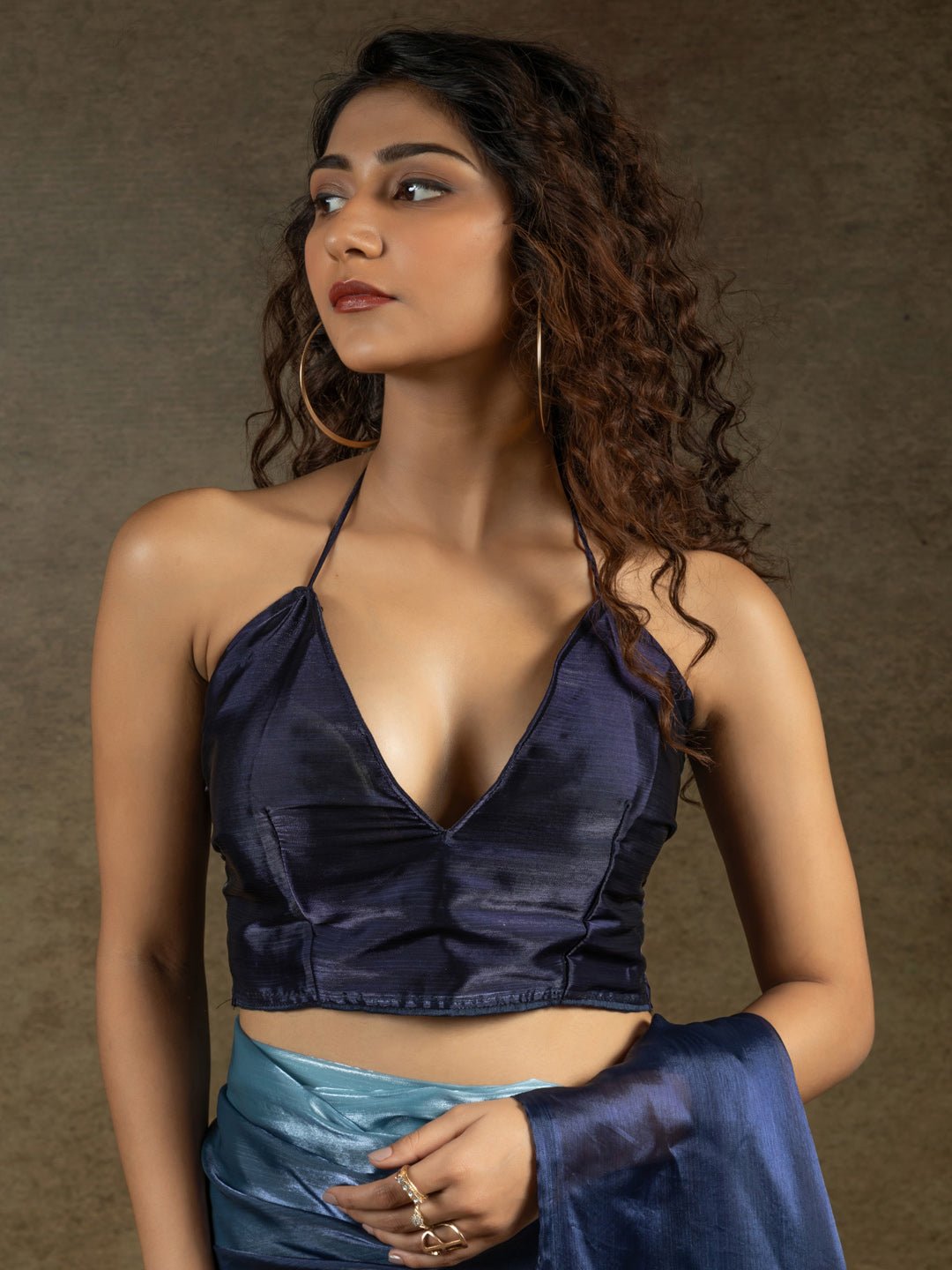 Ready to Wear Navy Blue Satin Silk Ombre saree - Ressa