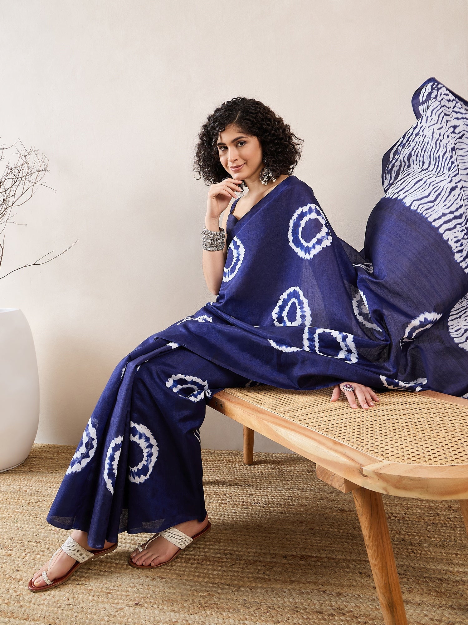 Ready to Wear Navy Blue Shibori Tie-Dye Cotton Saree - Ressa