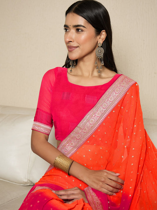Ready to Wear Orange Pink Silk Blend Saree - Ressa