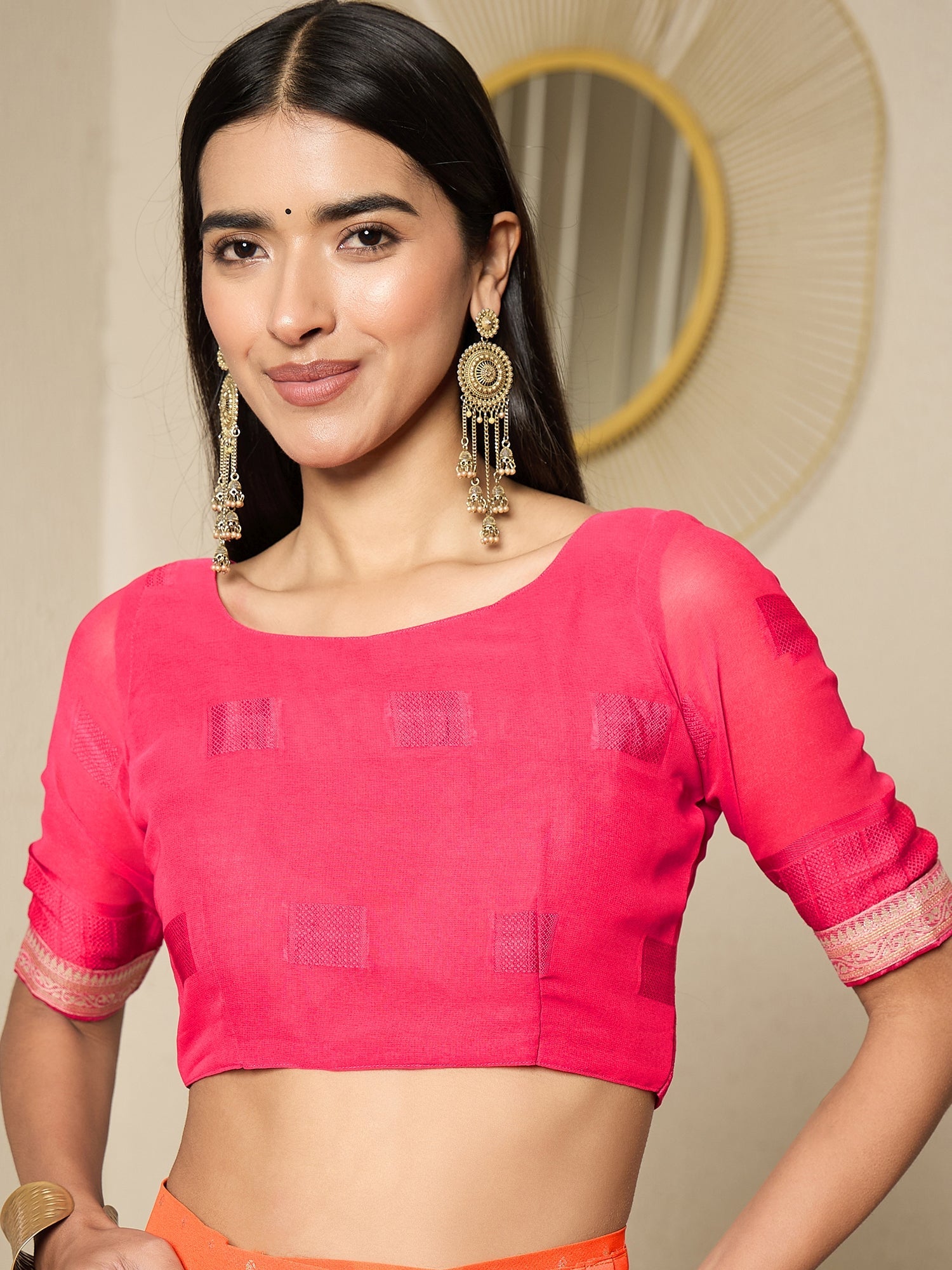 Ready to Wear Orange Pink Silk Blend Saree - Ressa