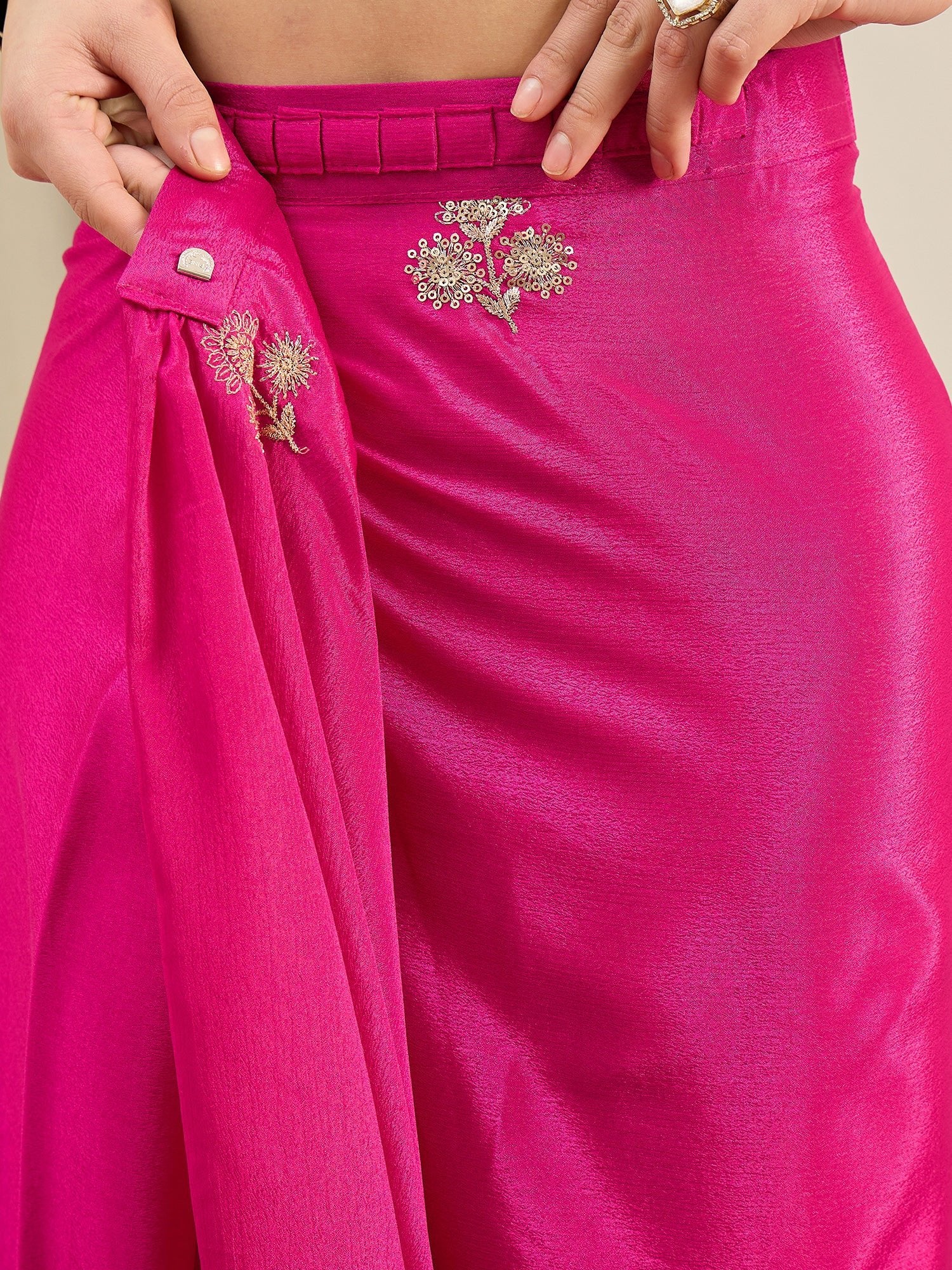 Ready to Wear Pink Embroidered Chinon Saree - Ressa