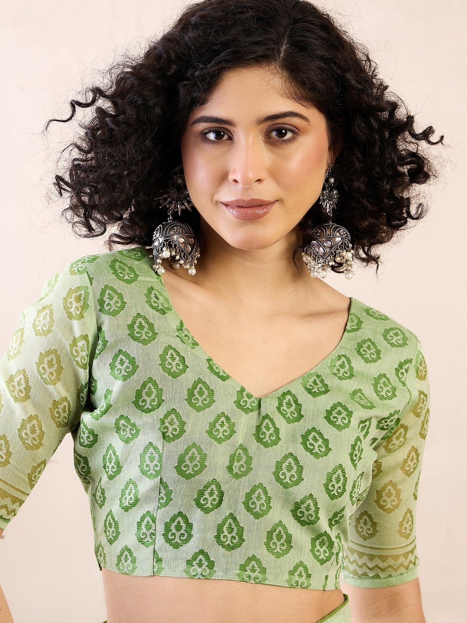 Ready to Wear Pistachio Green Jamdani Brasso Saree - Ressa
