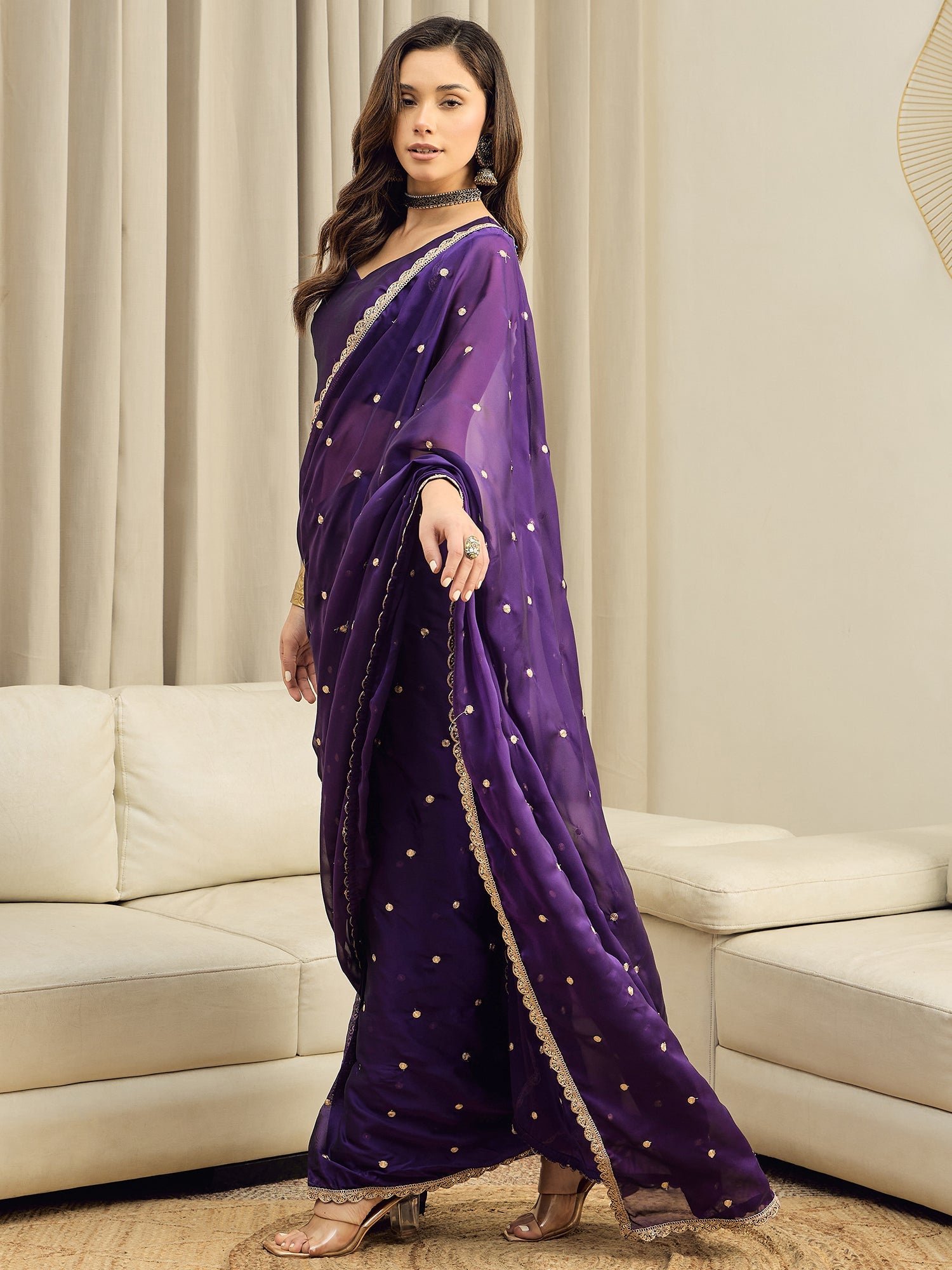 Ready To Wear Purple Georgette Saree - Ressa