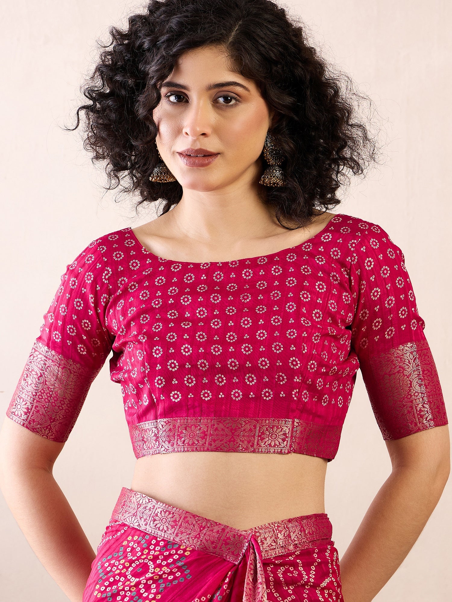 Ready To Wear Rani Pink Bandhani Silk Saree - Ressa