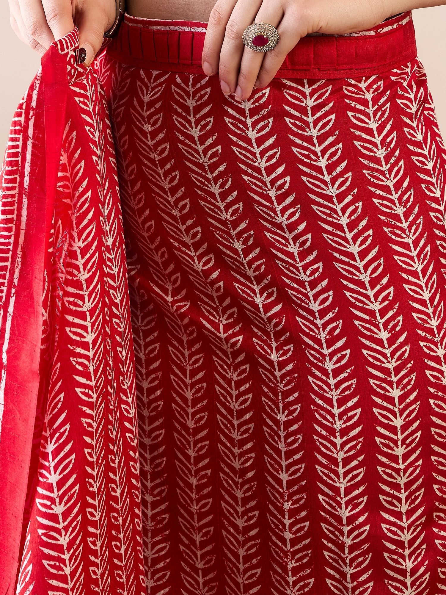 Ready To Wear Red Batik Print Cotton Saree - Ressa