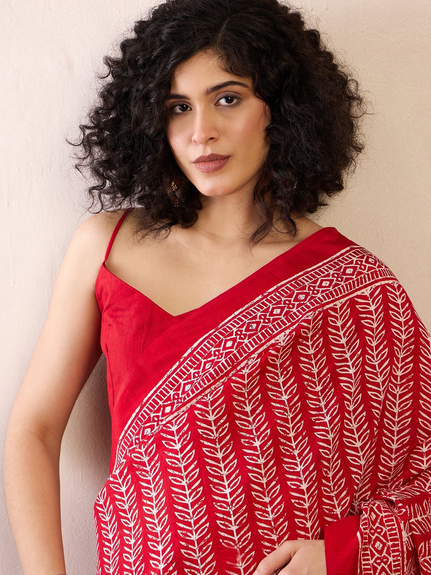 Ready To Wear Red Batik Print Cotton Saree - Ressa