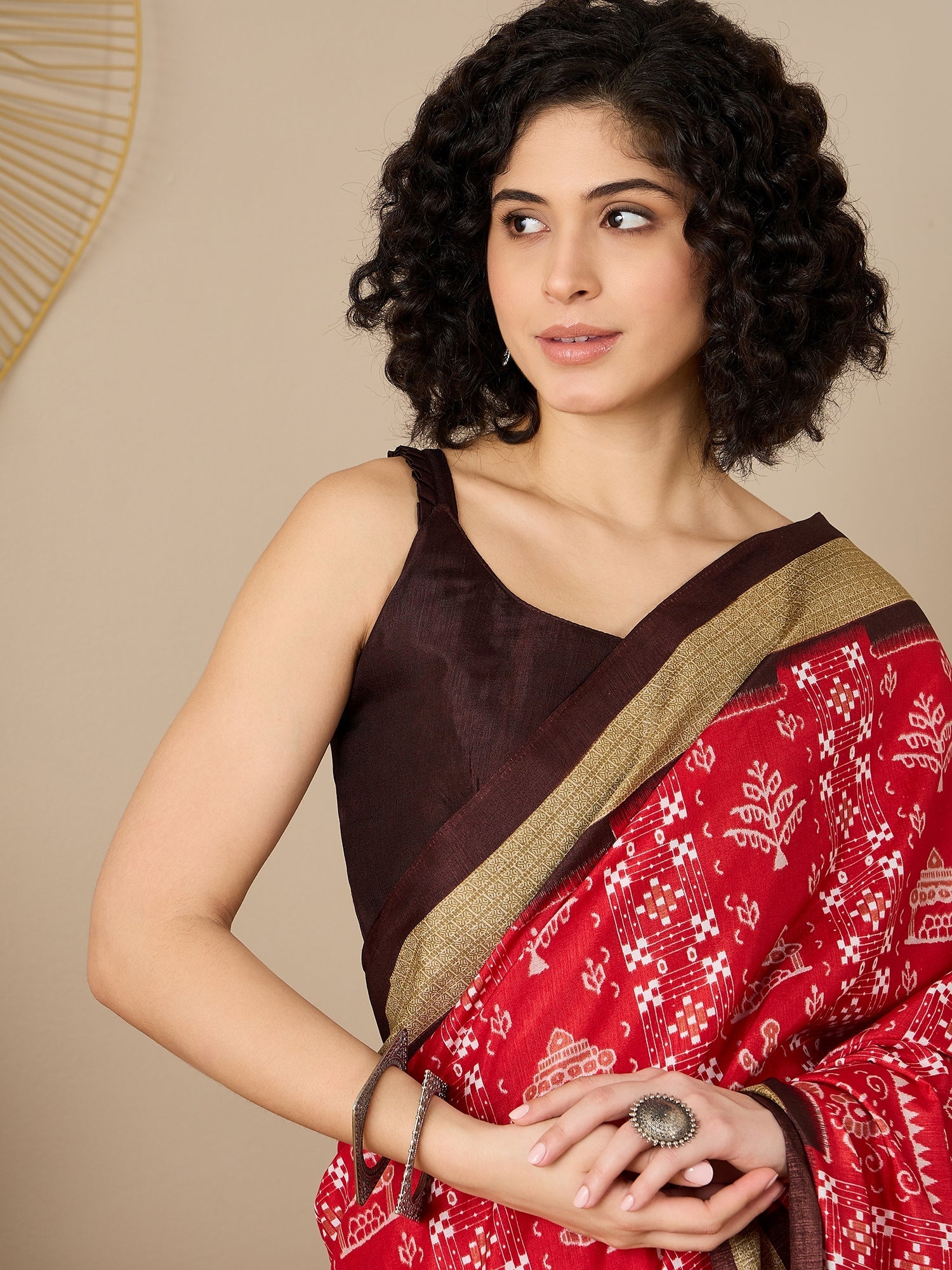 Ready to Wear Red Ikat Bhagalpuri Silk Saree - Ressa
