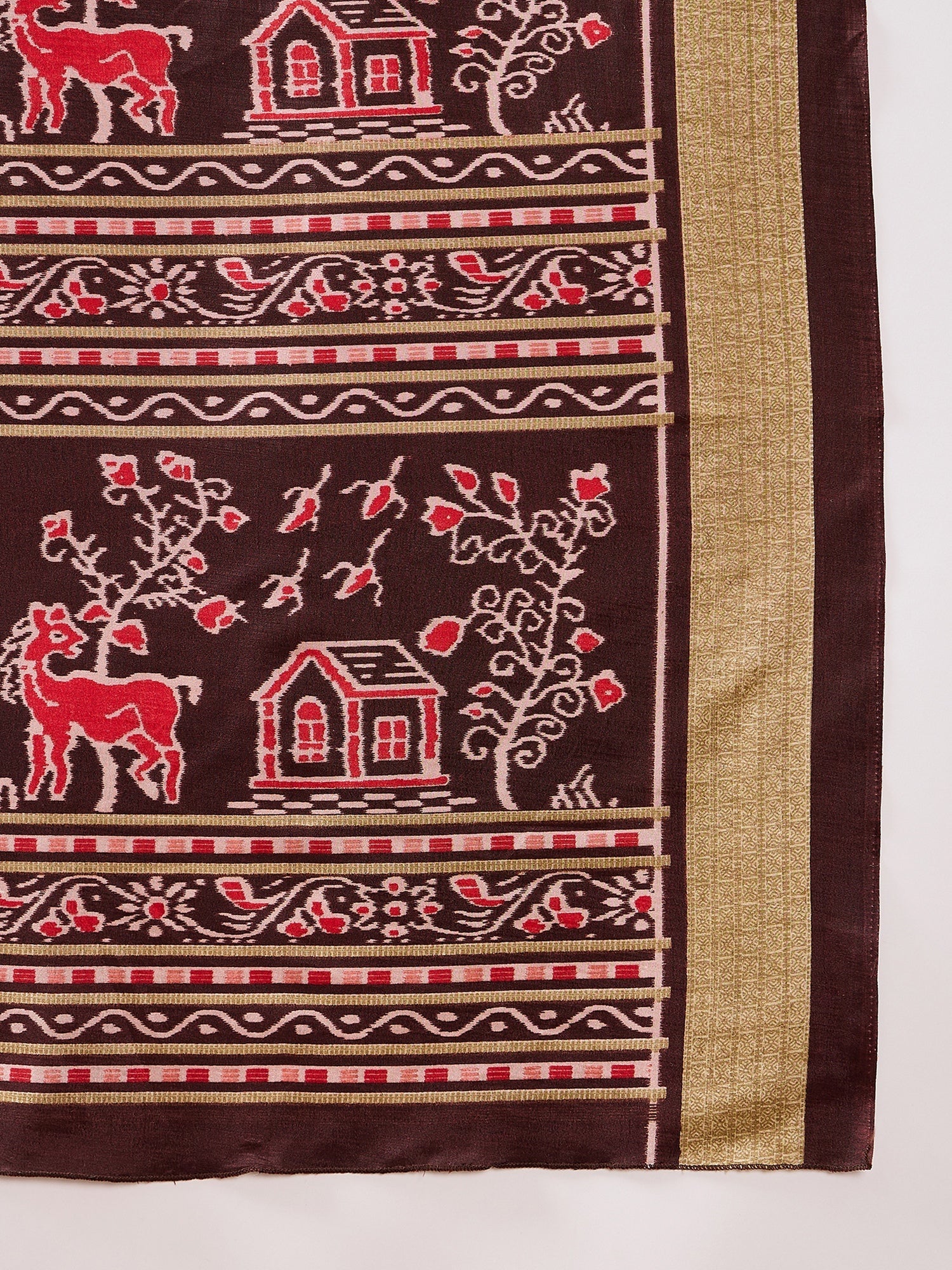 Ready to Wear Red Ikat Bhagalpuri Silk Saree - Ressa