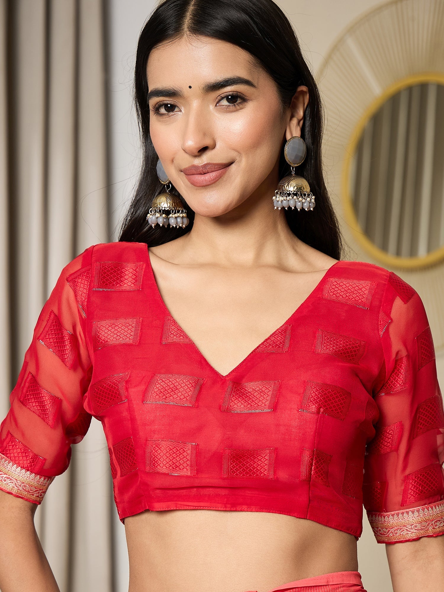 Ready to Wear Red Leheriya Print Chiffon Saree - Ressa