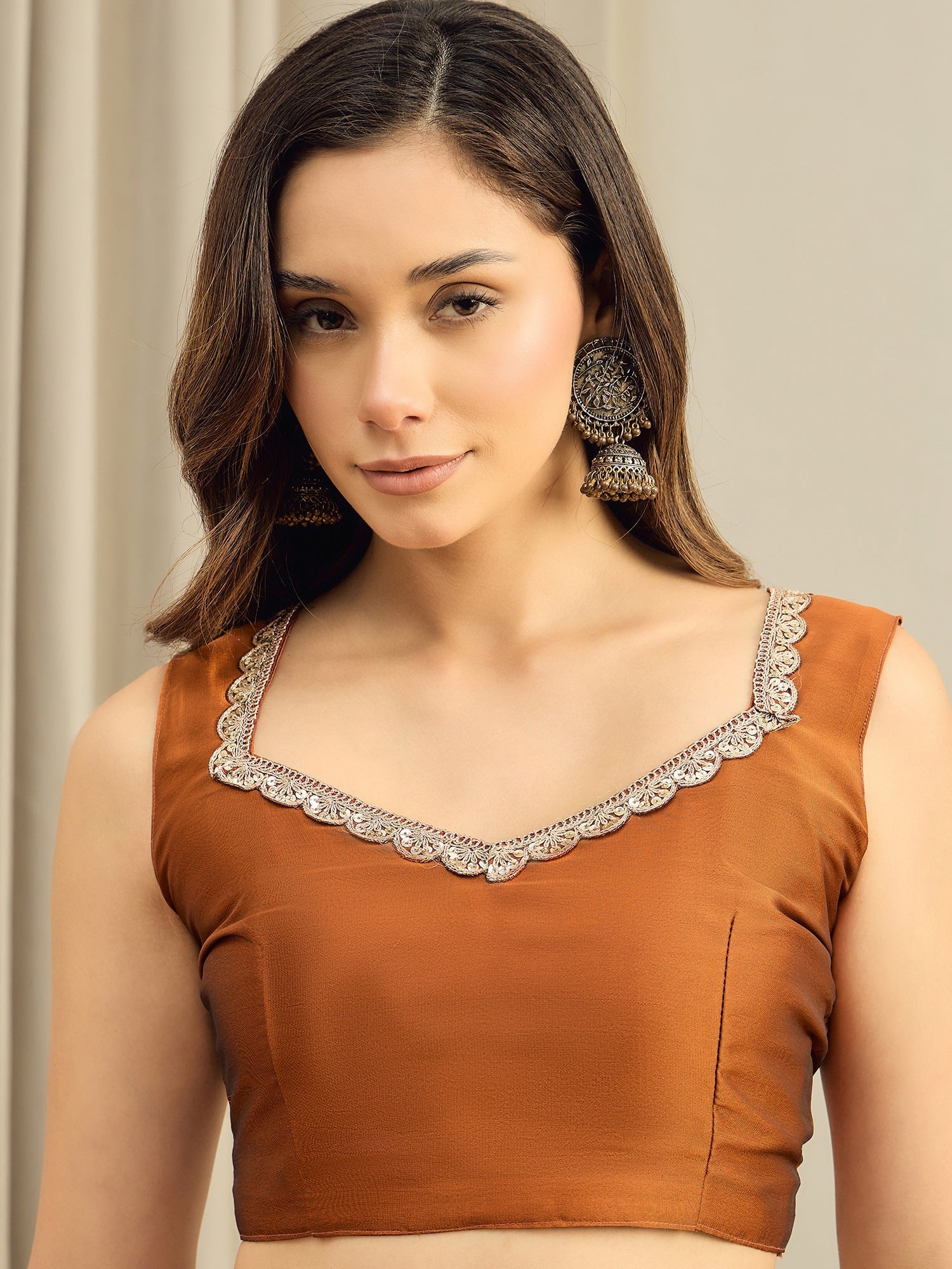 Ready to Wear Rust Georgette with Gold Embroidery Saree - Ressa