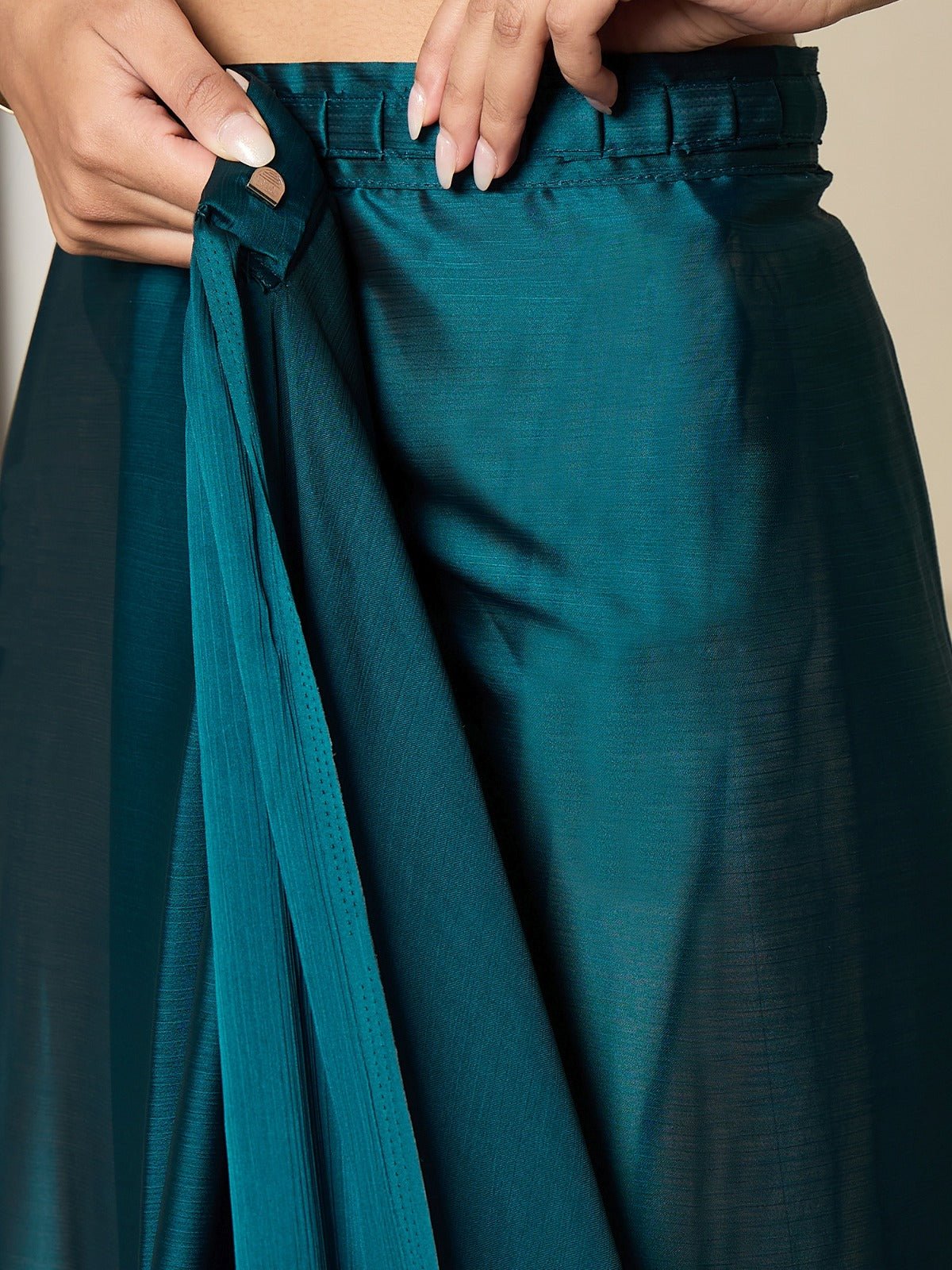 Ready to Wear Teal Blue Satin Saree - Ressa