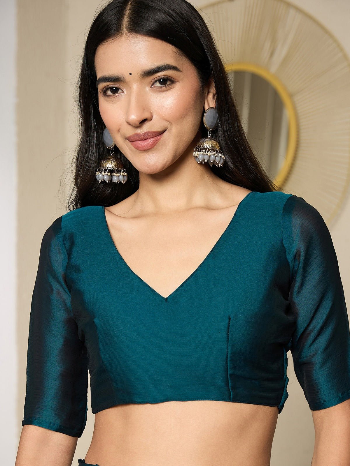 Ready to Wear Teal Blue Satin Saree - Ressa