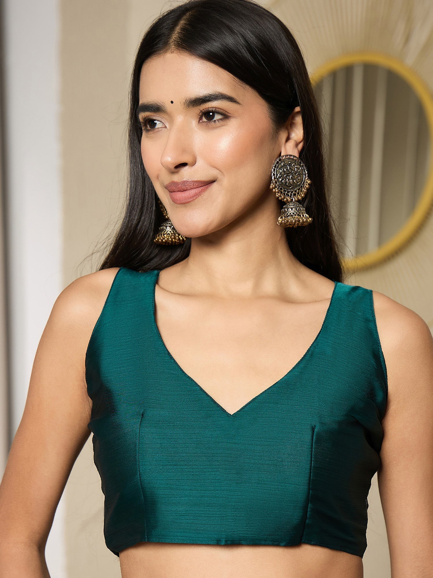 Ready To Wear Teal Green Satin Saree - Ressa