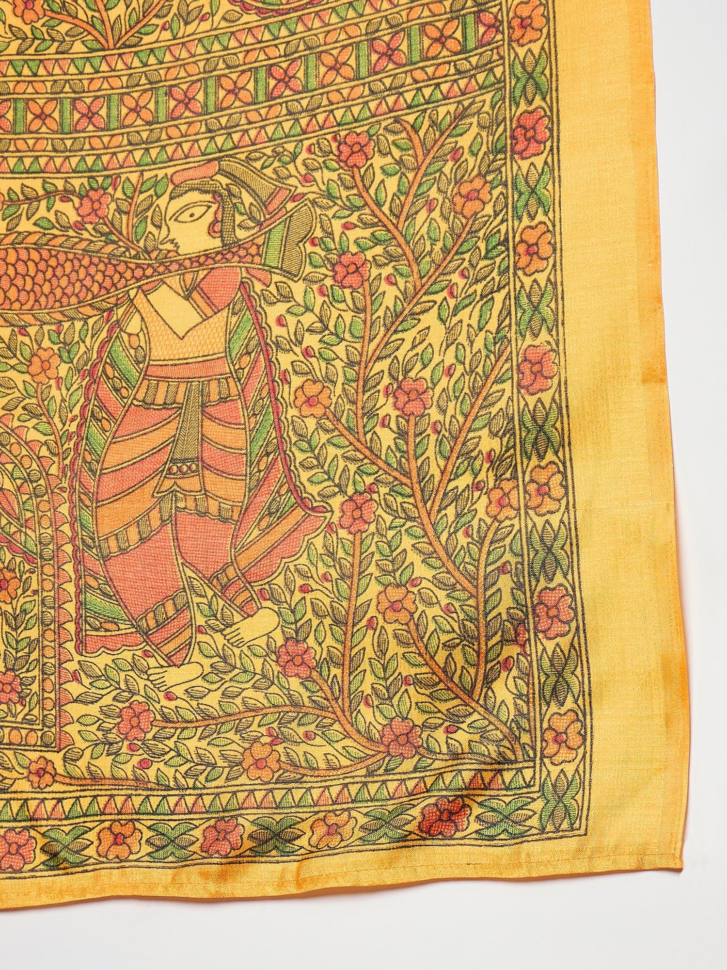 Ready to Wear Yellow Silk Madhubani Print Saree - Ressa