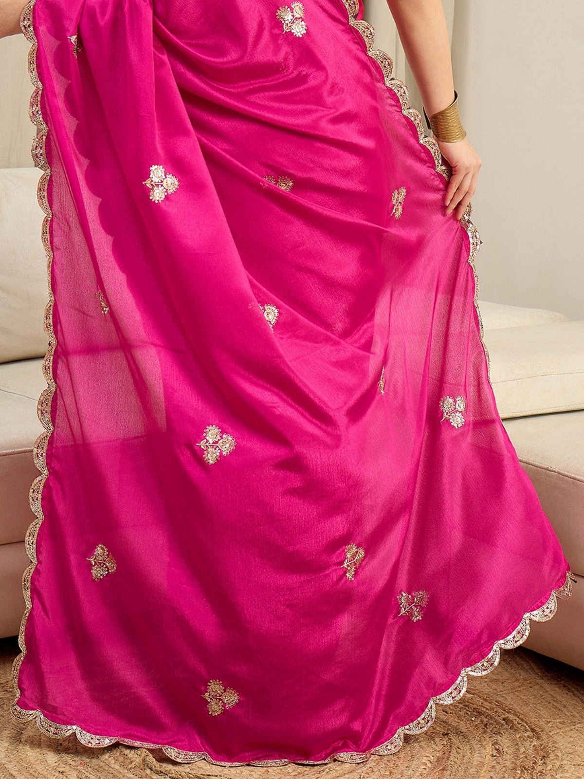 Ready To Wer Hot Pink Chiffon Saree - Ressa