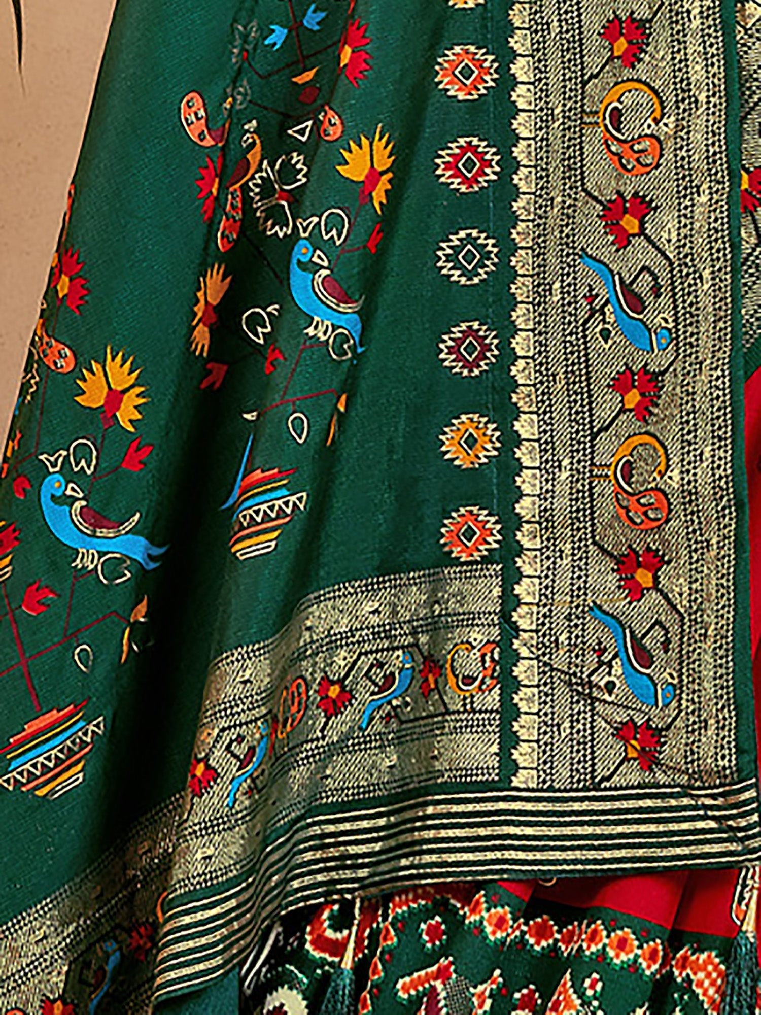 Red and Dark Green Patola Printed Silk Saree - Ressa