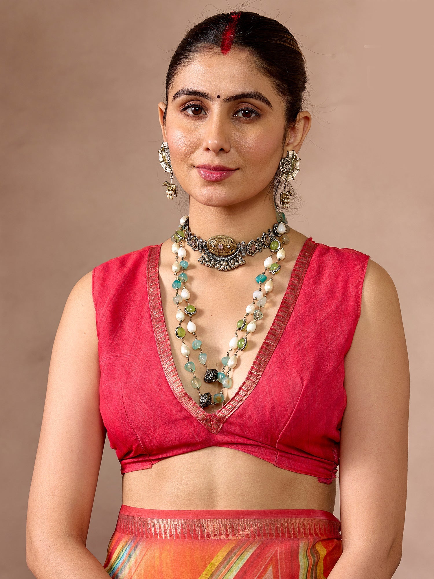 Red and Multicolor Striped Casual Saree - Ressa