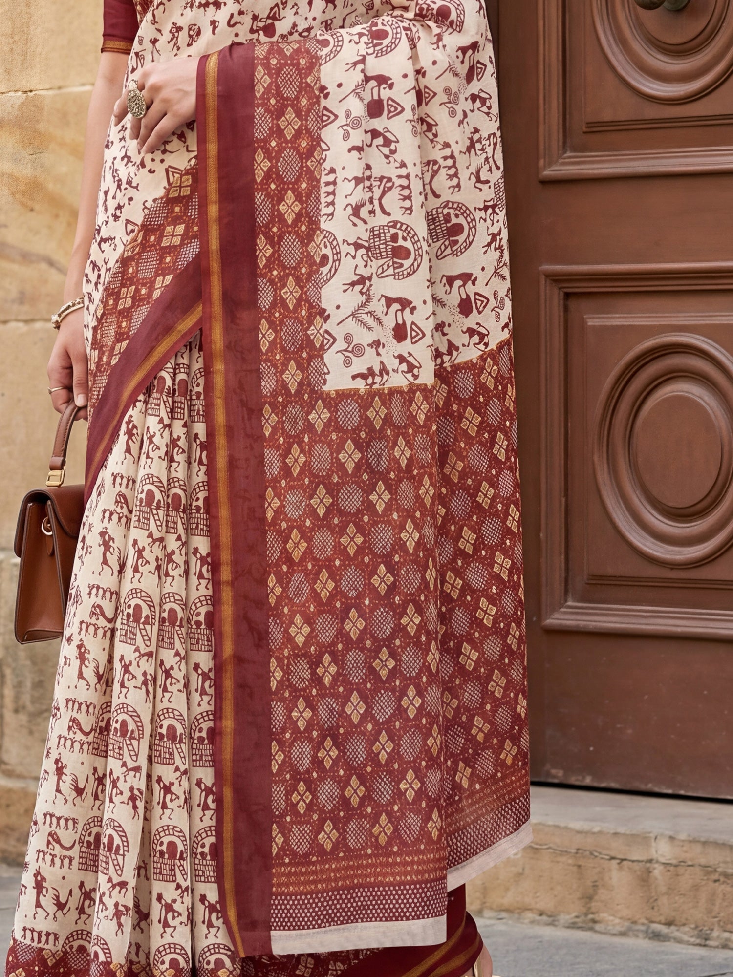 Red And white warli Print Saree - Ressa