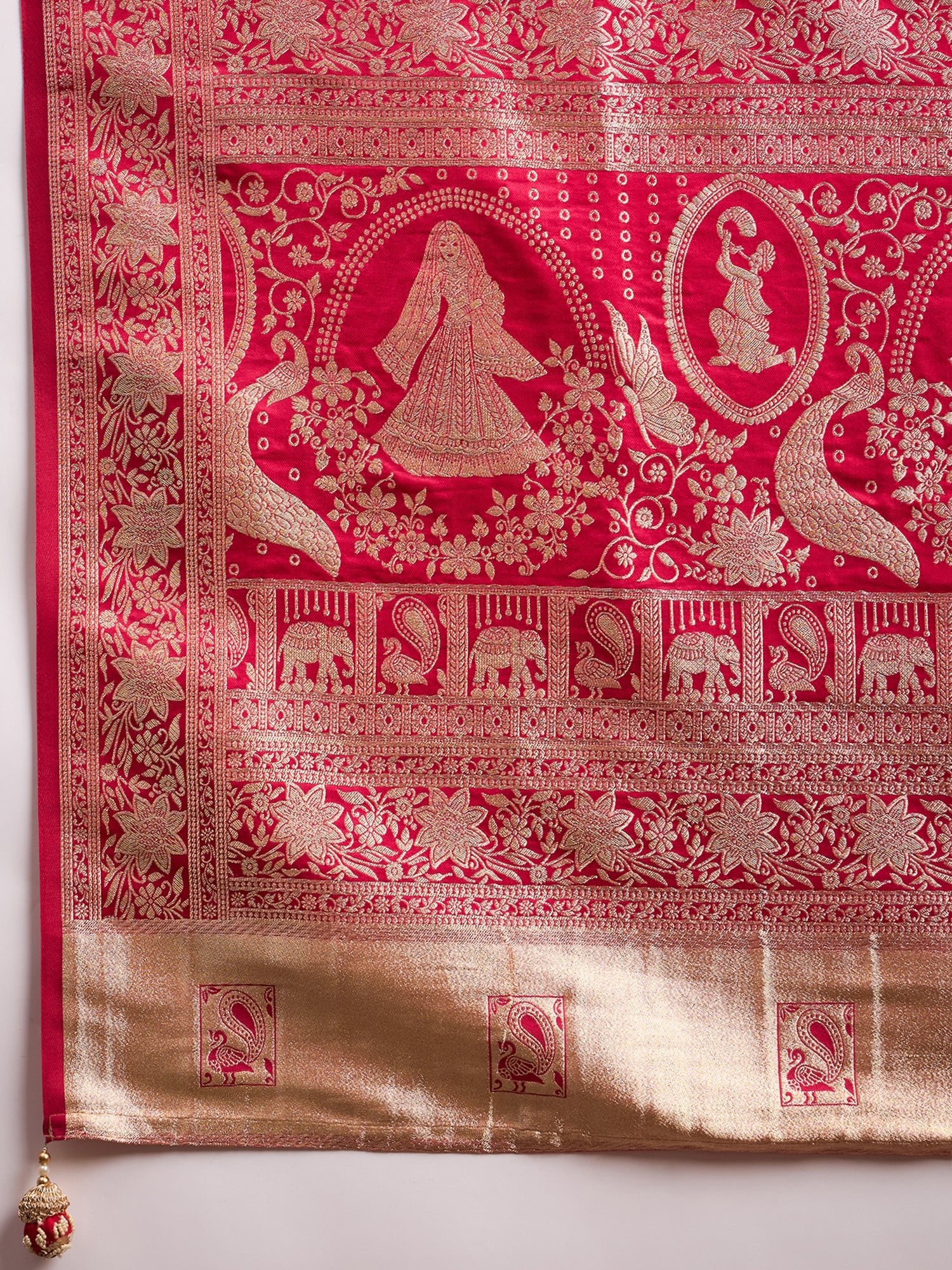 Red Banarasi Satin Silk Zari Woven Saree - Ressa