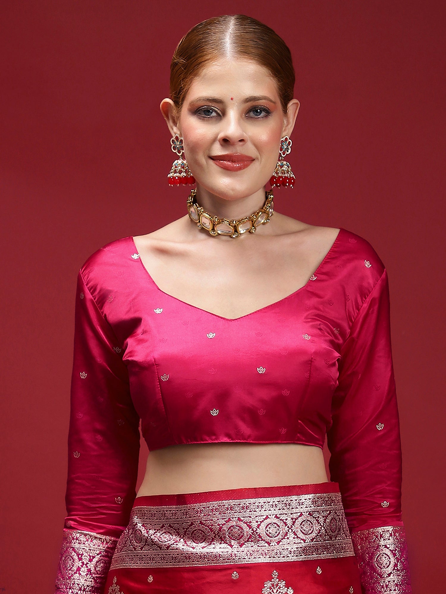 Red Banarasi Satin Silk Zari Woven Saree - Ressa