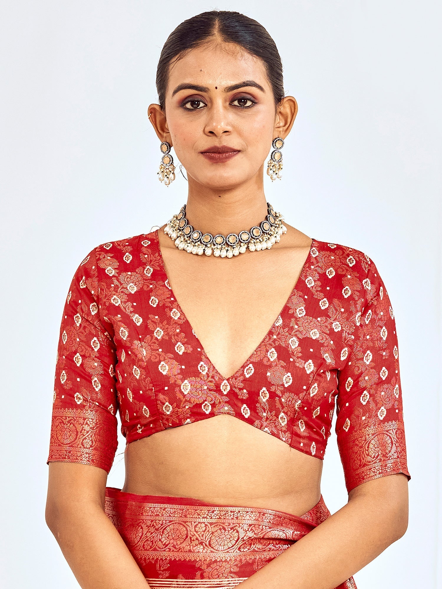 Red Banarasi Silk Saree with Gold Zari Weave - Ressa