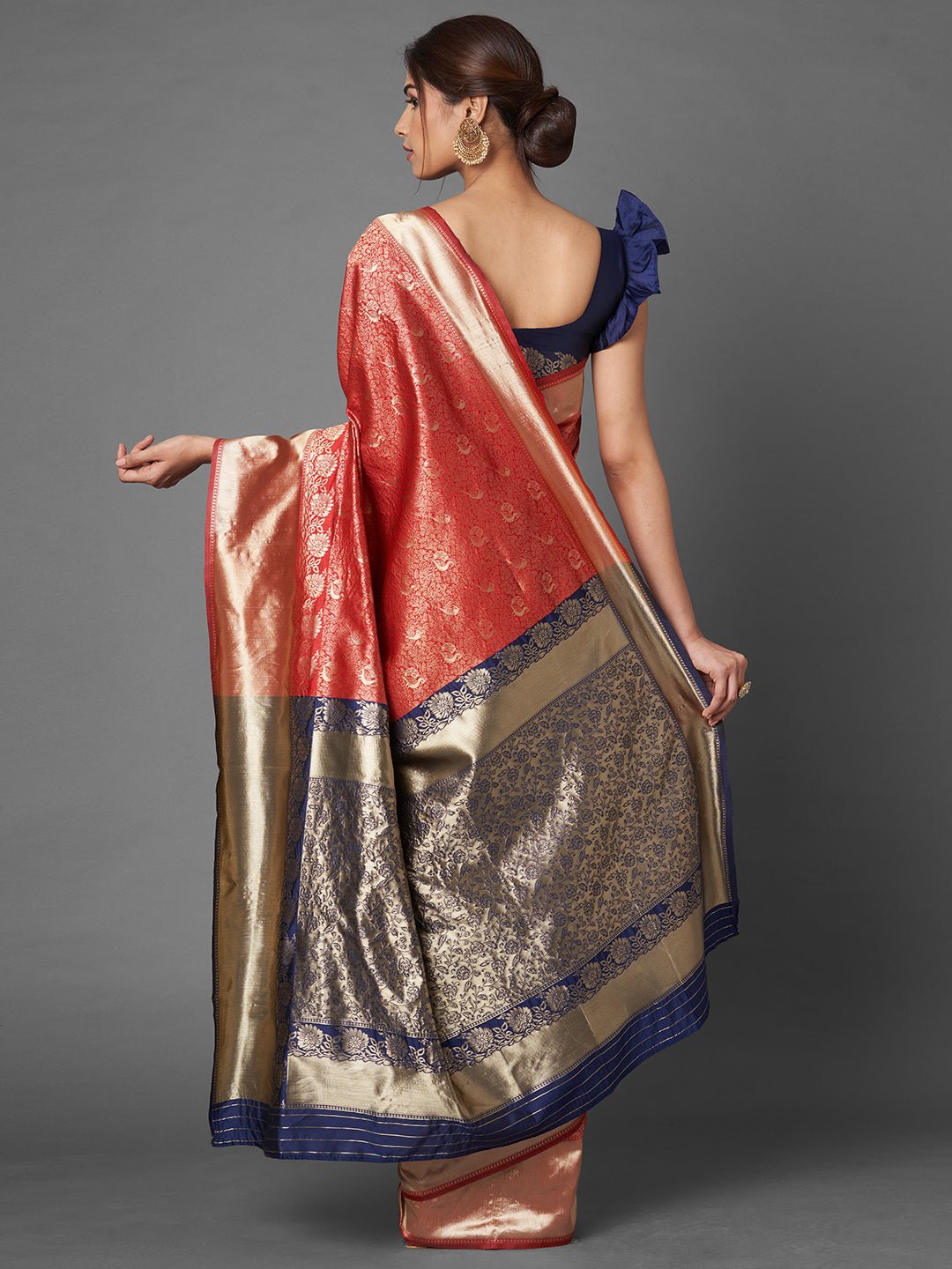 Red Banarasi Silk Saree with Gold Zari Weave - Ressa