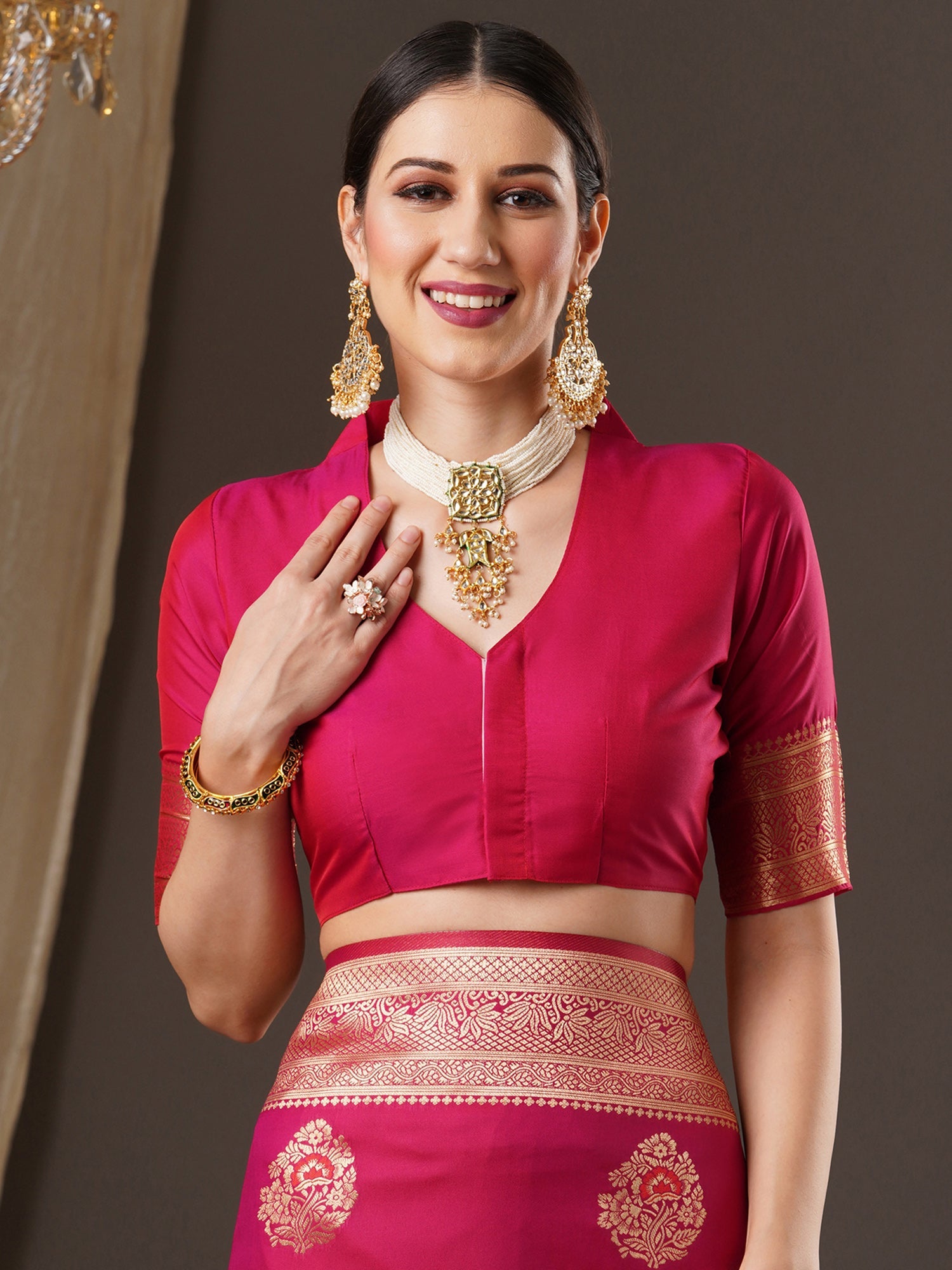 Red Banarasi Silk Saree with Gold Zari Weave - Ressa