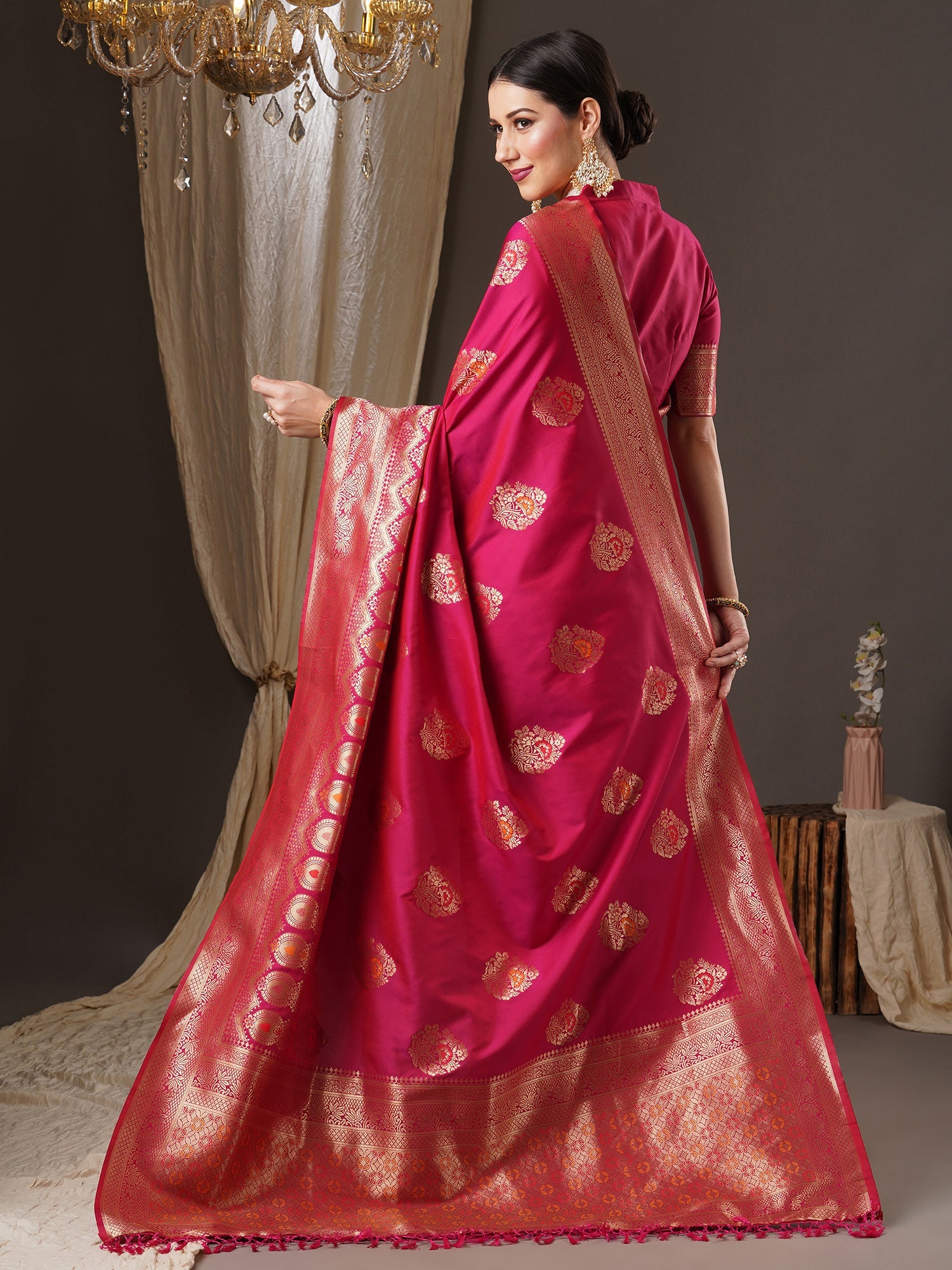 Red Banarasi Silk Saree with Gold Zari Weave - Ressa