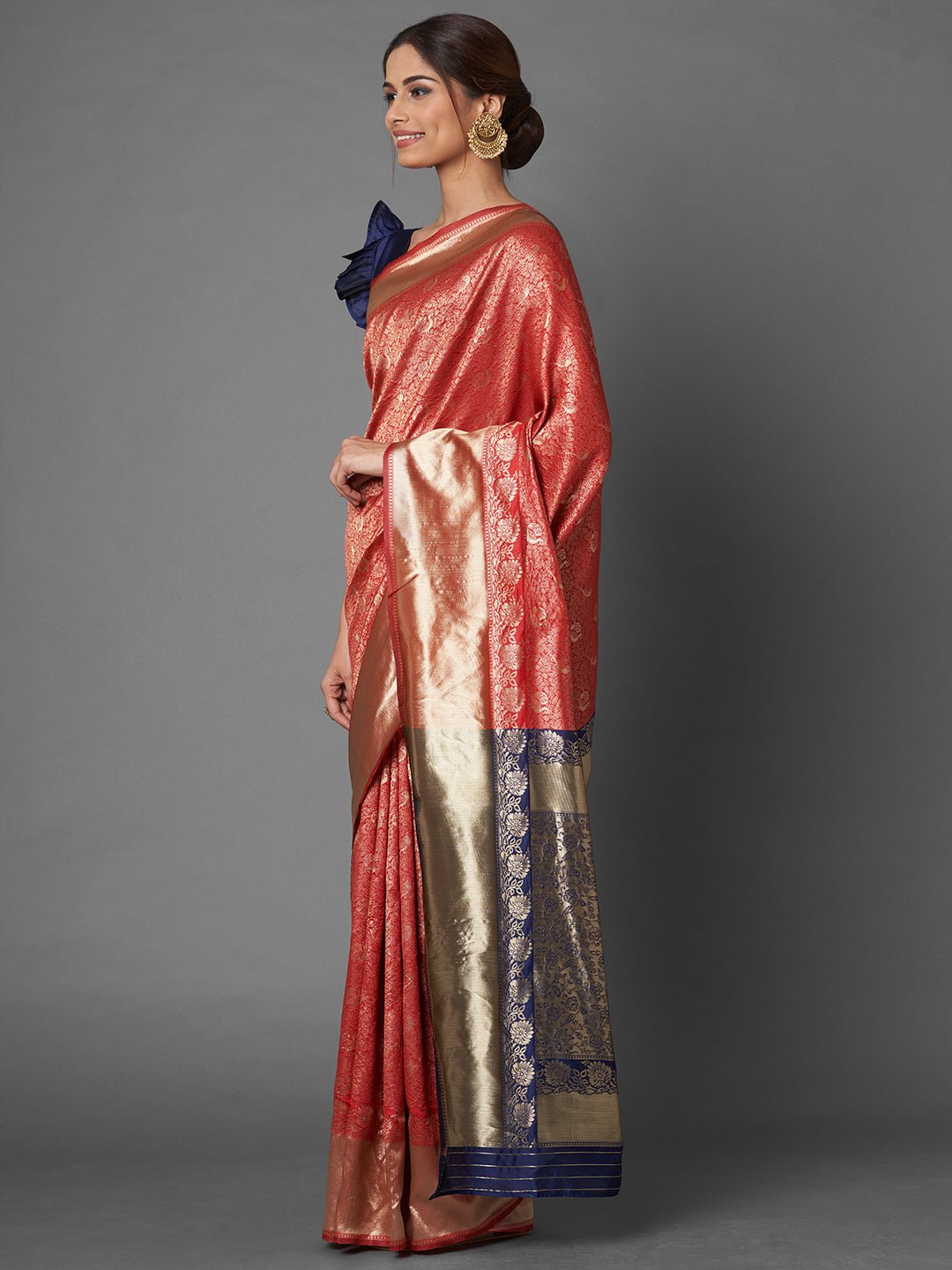Red Banarasi Silk Saree with Gold Zari Weave - Ressa
