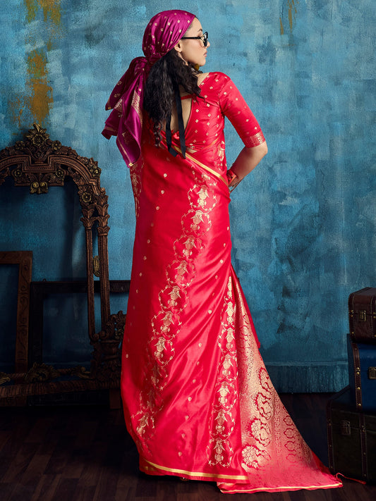 Red Banarasi Silk Saree with Heritage Motifs - Ressa