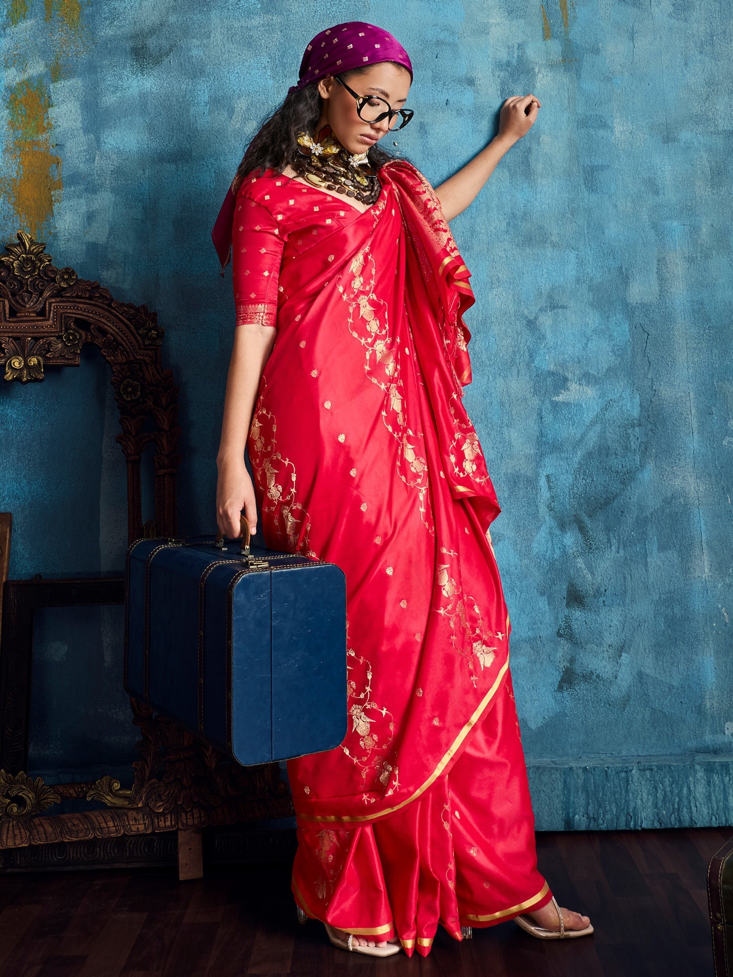 Red Banarasi Silk Saree with Heritage Motifs - Ressa