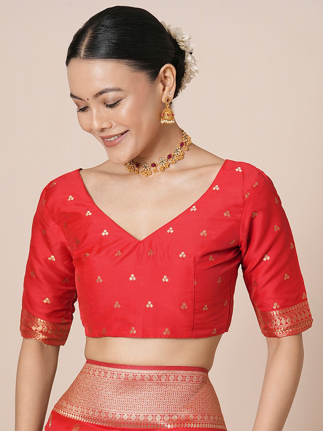 Red Banarasi Silk Saree with Zari Weave Saree - Ressa