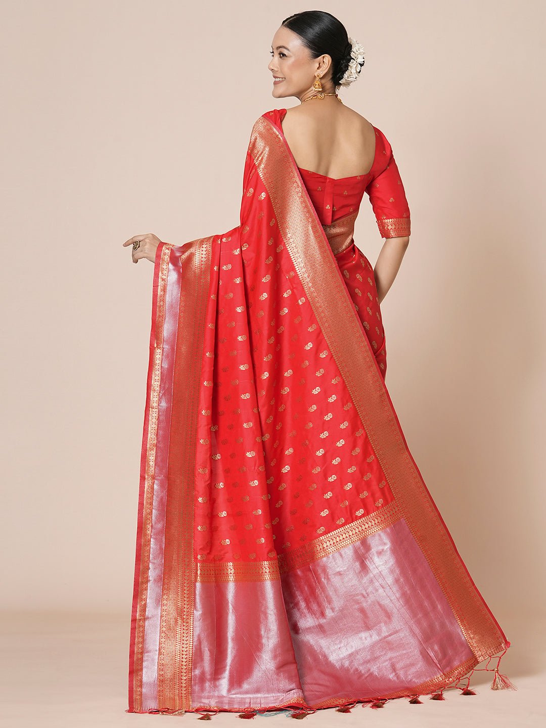 Red Banarasi Silk Saree with Zari Weave Saree - Ressa
