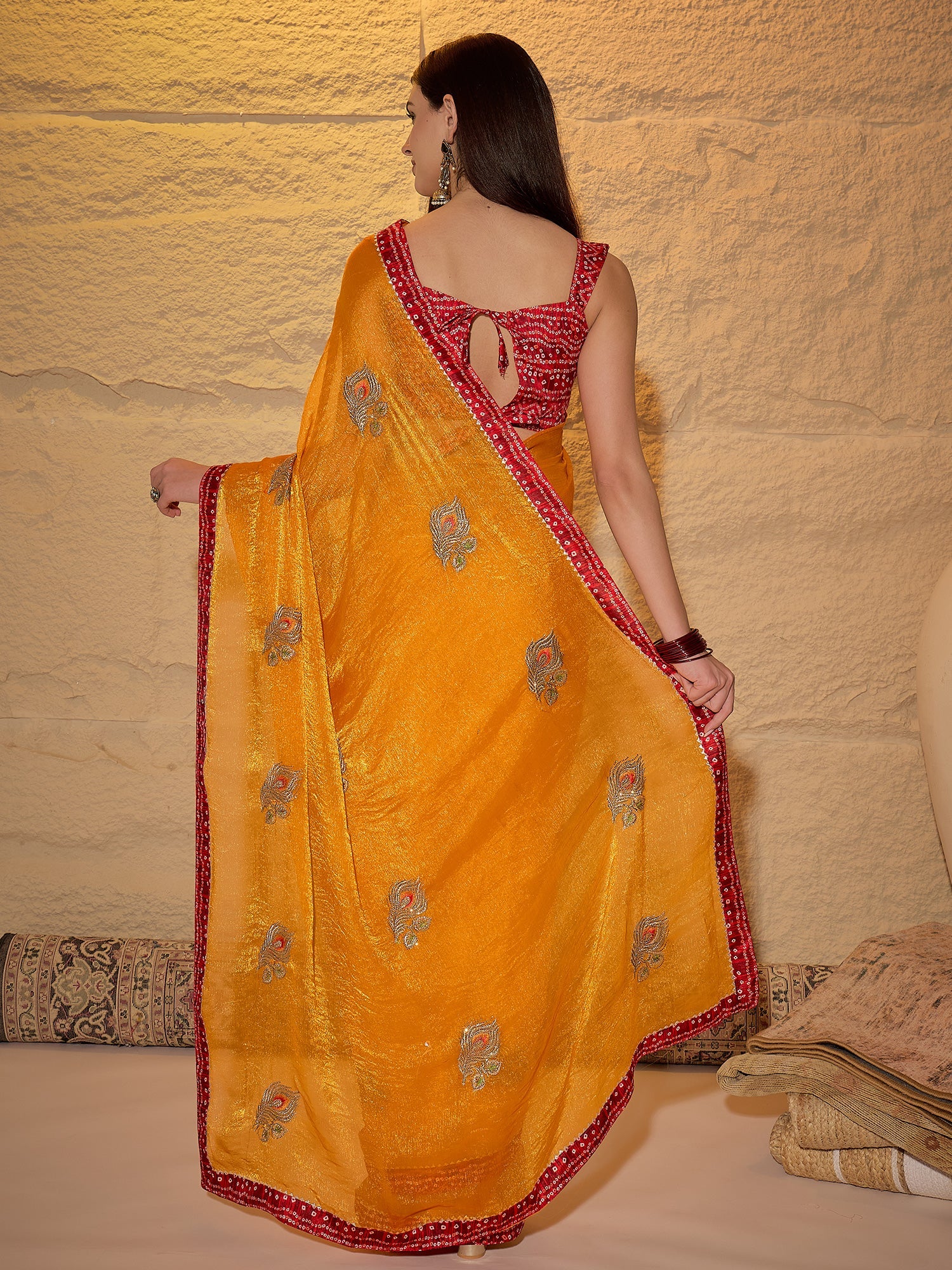 Red Banarasi Woven Silk Blend Saree - Ressa