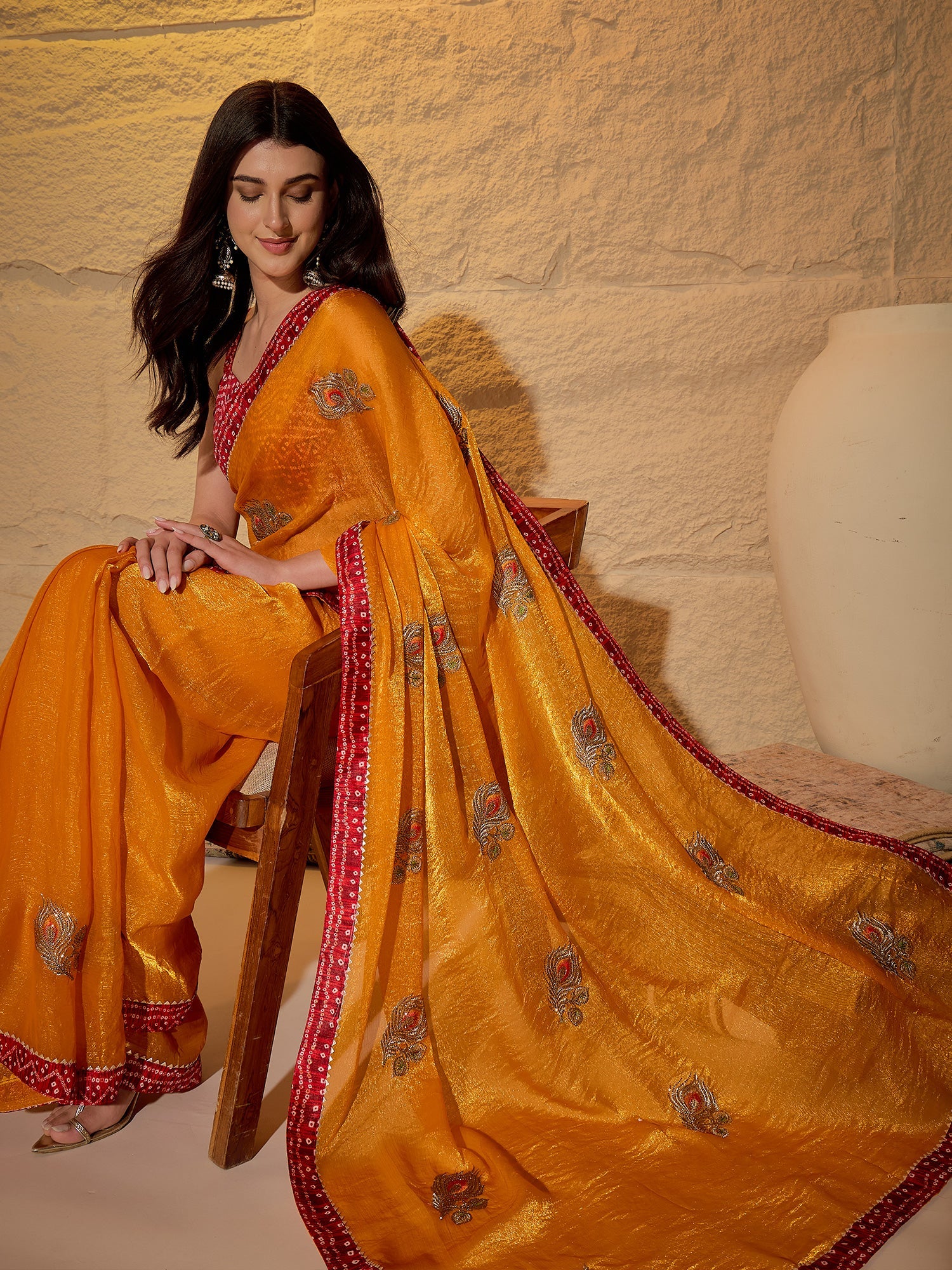 Red Banarasi Woven Silk Blend Saree - Ressa