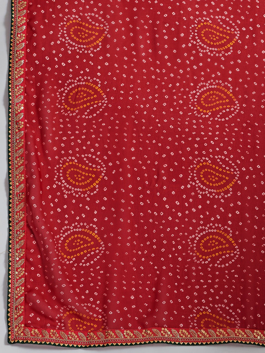 Red Bandhani Print Georgette Saree - Ressa