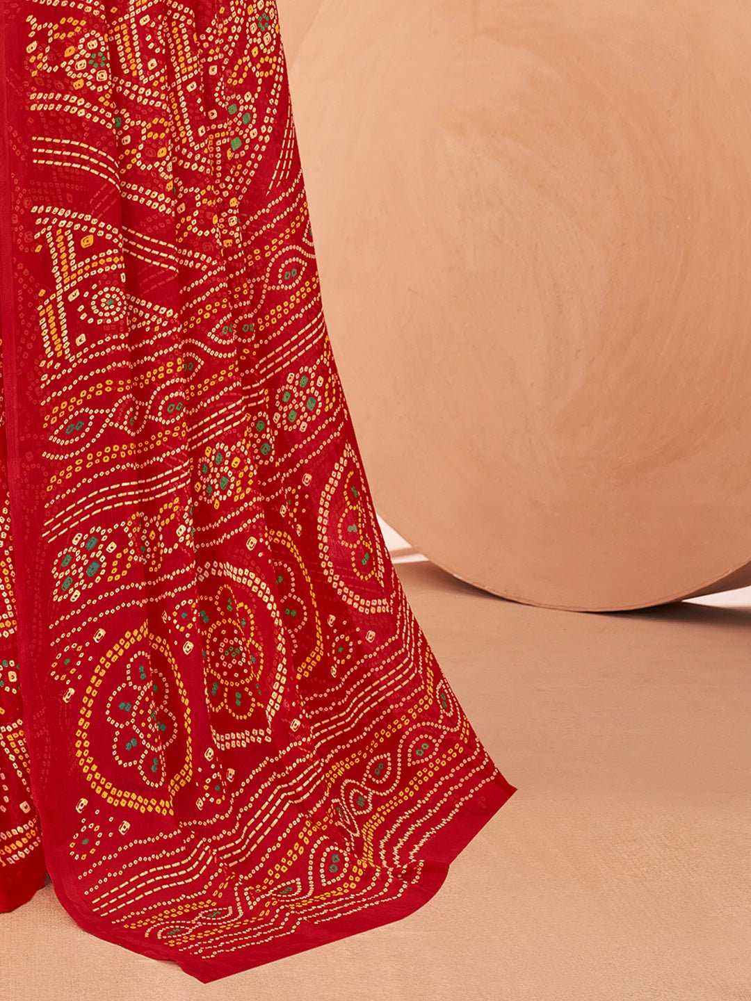 Red Bandhani Print Georgette Saree - Ressa