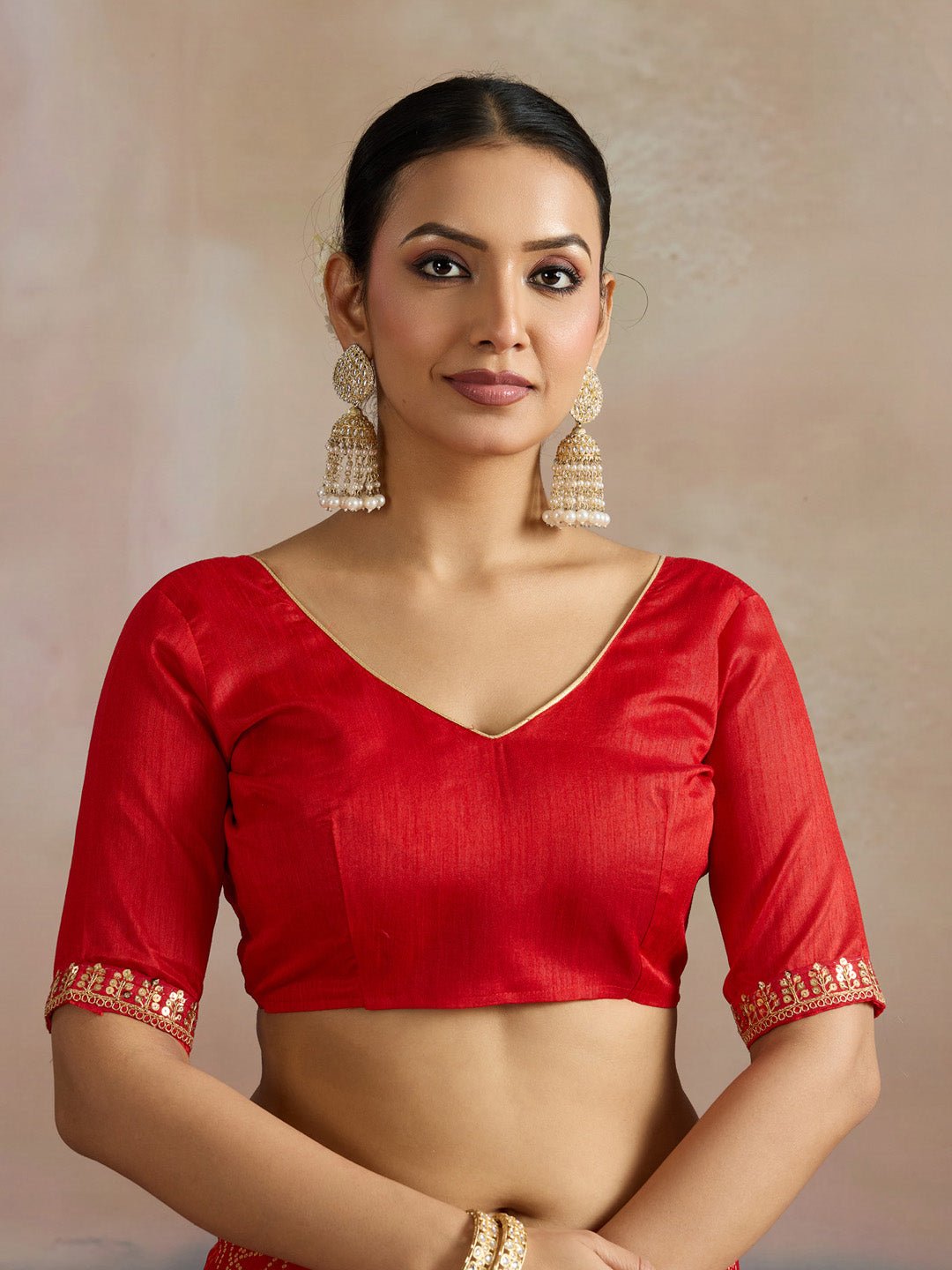 Red Bandhani Print Sequin Border Saree - Ressa