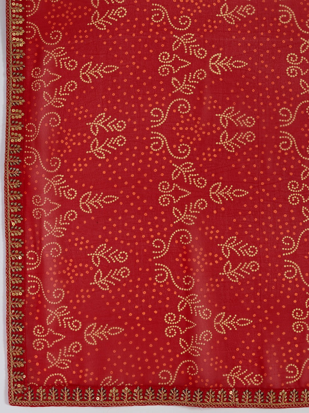 Red Bandhani Print Sequin Border Saree - Ressa
