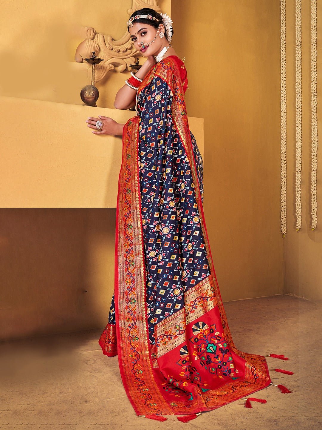 Red & Blue Patola Silk Saree - Ressa